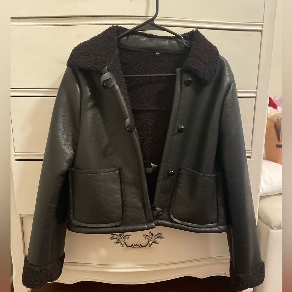Faux Leather Shearling Lined Jacket - image 2